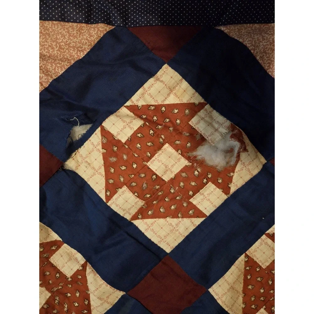 Vintage Handmade Cottage Core Churn Dash Quilt Queen Size